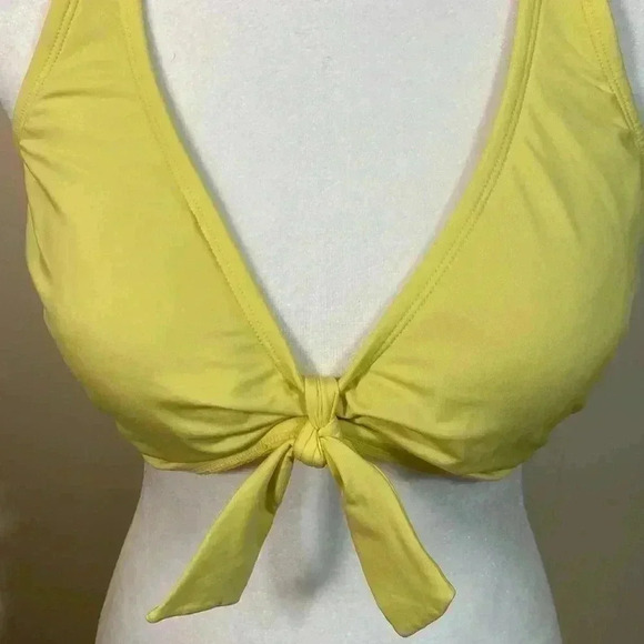 Kona Sol Yellow Size Large Bikini Top with a Front Tie, Knot and Gold Trim. - Picture 2 of 9